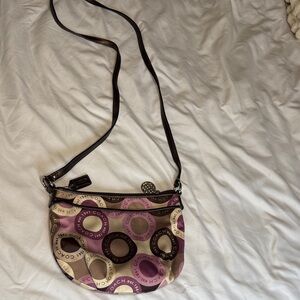Vintage Coach Circle Pattern Crossbody Bag in Purple and Tan